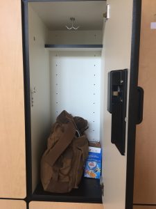 New lockers have been installed in the commuter lounge and provide commuters like Dakota Fredette a place to store personal items during the day. Photos by Sophie Hobbs