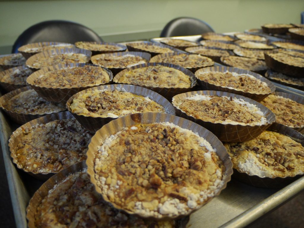 Pumpkin crunch cakes and other desserts were prepared in Berky Hall's kitchen and will be transported to the First Mennonite Church in Bluffton before the dinner Friday, November 11th. 