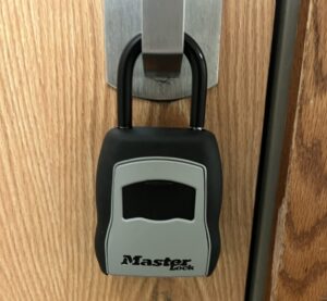 The lockbox on the door to the locker room used by the Bluffton University Softball and Women's Soccer teams. Photo by Payton Stephens